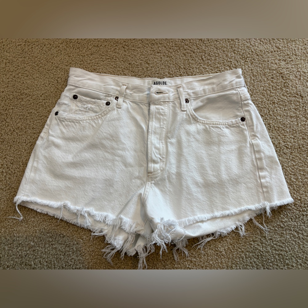 Agolde White Frayed Jean Shorts 27